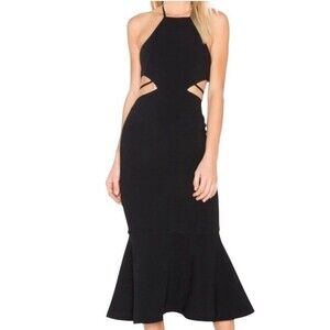 NEW Cinq a Sept Summer Dress Black Cut Out Halter Neck Backless Flounce Skirt
